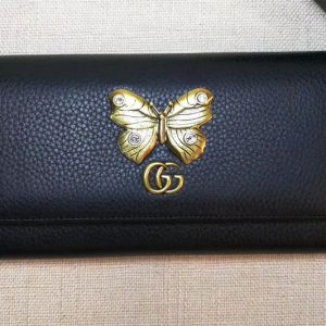 Replica Gucci 499359 Leather continental wallet with butterfly Black