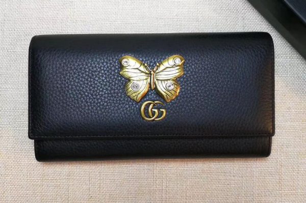 Replica Gucci 499359 Leather continental wallet with butterfly Black