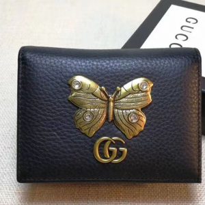 Replica Gucci 499361 Leather card case with butterfly Black