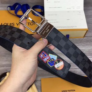 Replica Louis Vuitton M0077U LV Damier Print 40mm Reversible Belt Damier Graphite Canvas Silver Buckle