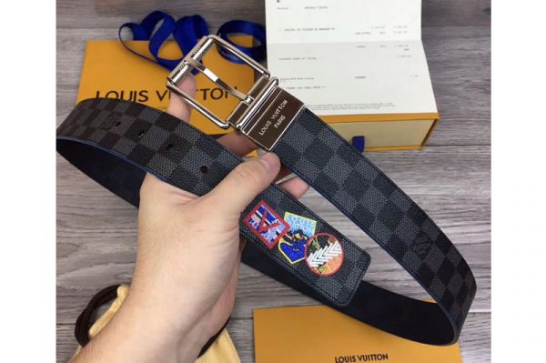 Replica Louis Vuitton M0077U LV Damier Print 40mm Reversible Belt Damier Graphite Canvas Silver Buckle