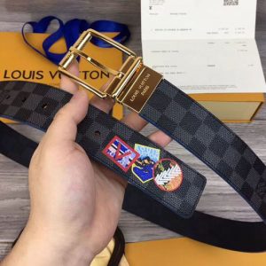 Replica Louis Vuitton M0077U LV Damier Print 40mm Reversible Belt Damier Graphite Canvas Gold Buckle