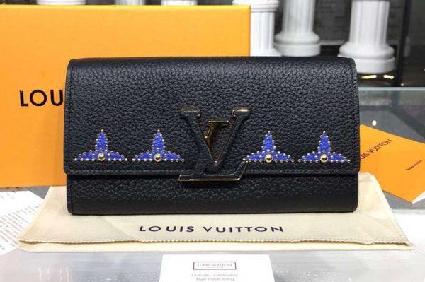 Replica Louis Vuitton M63211 LV Taurillon Leather Capucines Wallet Black And Blue