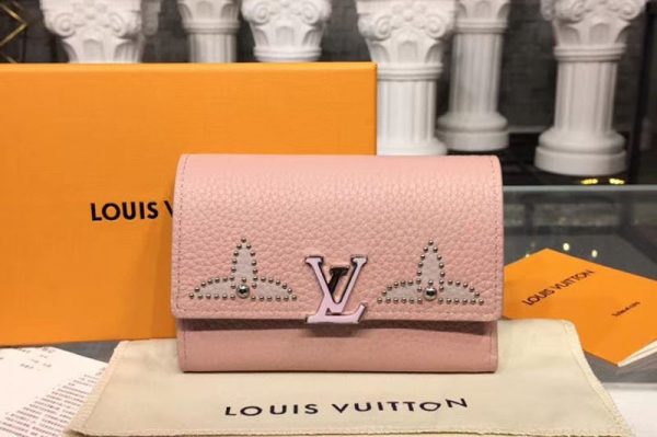 Replica Louis Vuitton M63221 LV Taurillon Leather Capucines Compact Wallet Pink