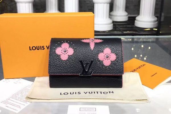 Replica Louis Vuitton M63222 LV Taurillon Leather Capucines Compact Wallet Black