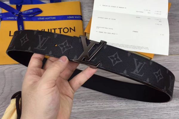 Replica Louis Vuitton M9043U LV initiales 40mm Reversible Belts Monogram Eclipse canvas Black Hardware