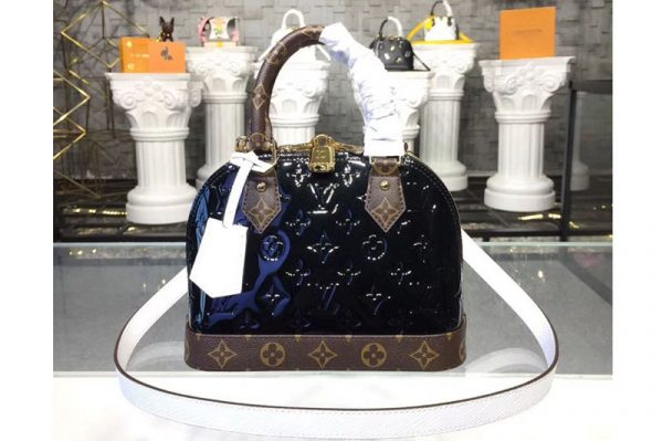 Replica Louis Vuitton M44389 Alma BB Bags Monogram Vernis Leather Black