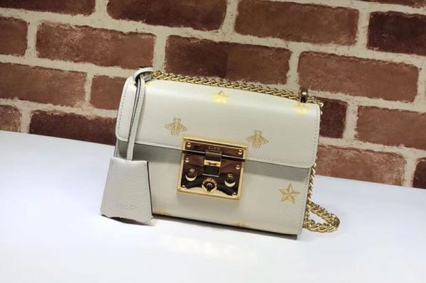 Replica Gucci Padlock Bee Star small shoulder bags White Leather