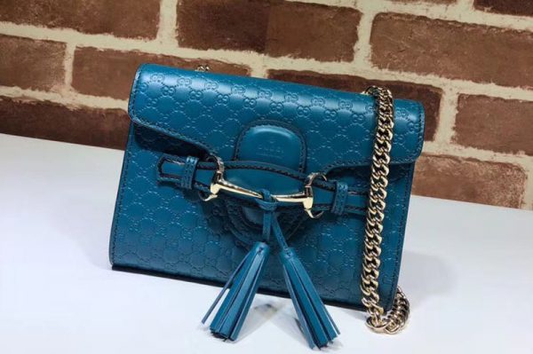 Replica Gucci 449636 Blue Micro GG Guccissima Leather MINI Emily Crossbody Purse Bags