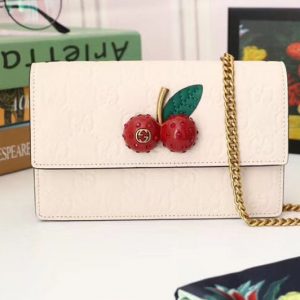 Replica Gucci 481291 Signature mini bag with cherries Beigle Leather