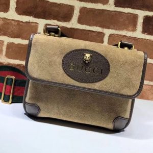 Replica Gucci 501050 GG Supreme small messenger bags Brown Suede Leather