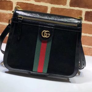 Replica Gucci 523658 GG Supreme Suede shoulder bags Black