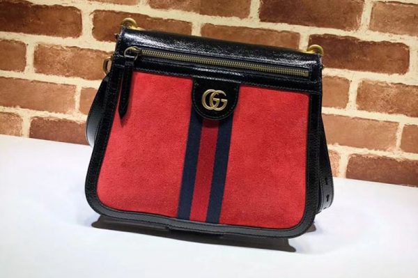 Replica Gucci 523658 GG Supreme Suede shoulder bags Red