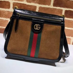 Replica Gucci 523658 GG Supreme Suede shoulder bags Brown