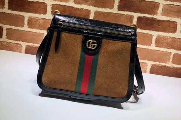 Replica Gucci 523658 GG Supreme Suede shoulder bags Brown