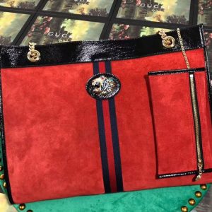 Replica Gucci 537219 Rajah Large Tote Bags Red Suede Leather