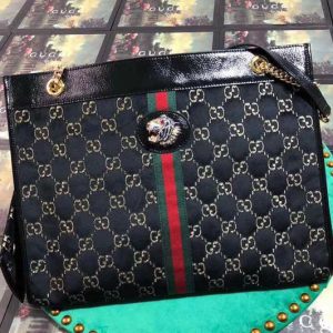 Replica Gucci 537219 Rajah Large Tote Bags Black Velvet