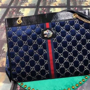 Replica Gucci 537219 Rajah Large Tote Bags Blue Velvet