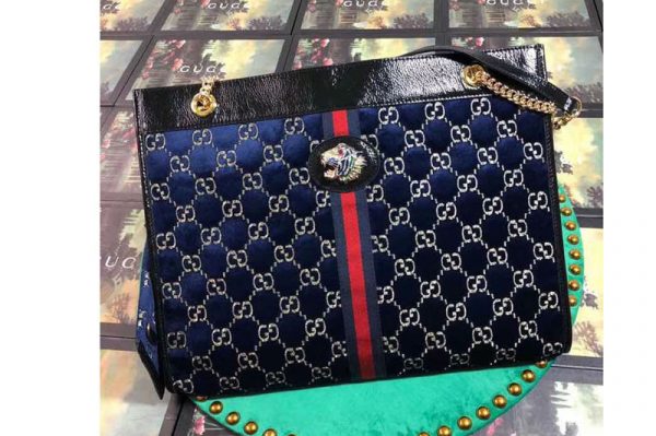 Replica Gucci 537219 Rajah Large Tote Bags Blue Velvet