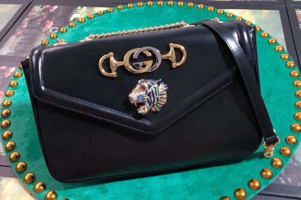 Replica Gucci 537241 Rajah medium shoulder bags Black leather