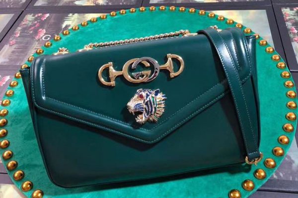 Replica Gucci 537241 Rajah medium shoulder bags Green leather