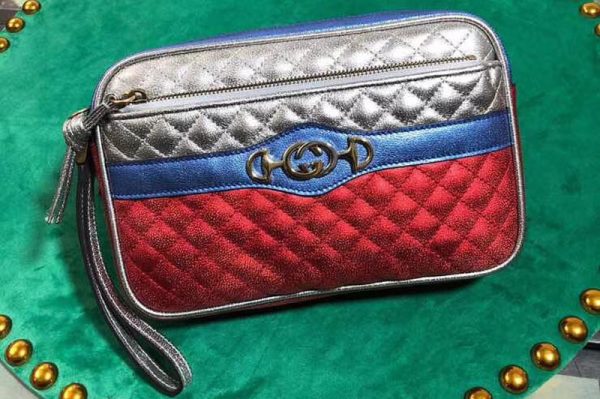 Replica Gucci 540985 Laminated Leather Clutch Bag Silver and Red