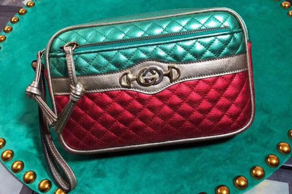 Replica Gucci 540985 Laminated Leather Clutch Bag Green and Red