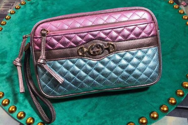 Replica Gucci 540985 Laminated Leather Clutch Bag Green and Pink