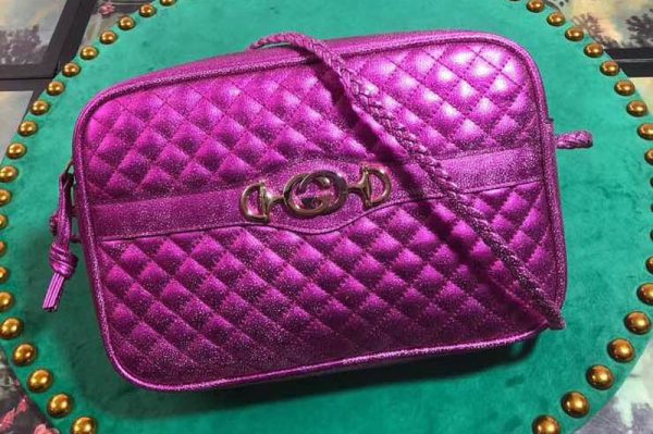 Replica Gucci 541061 Laminated Leather Small Shoulder Bag Fuchsia