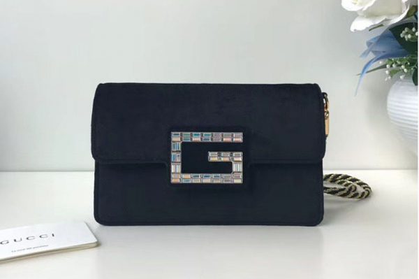 Replica Gucci ‎544242 GG Shoulder bag with Square G Black blue velvet