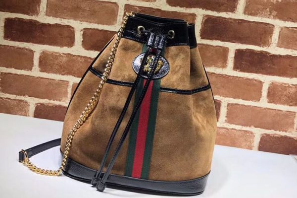 Replica Gucci 553961 Rajah Medium Suede Bucket Bags Brown