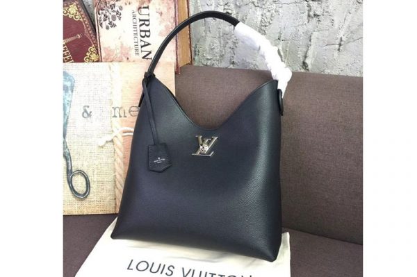 Replica Louis Vuitton M52776 LV Lockme Hobo Bags Soft calfskin Leather Black