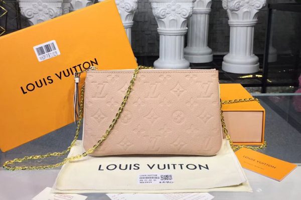 Replica Louis Vuitton M63919 Pochette Double Zip Monogram Empreinte Leather Beige Doré