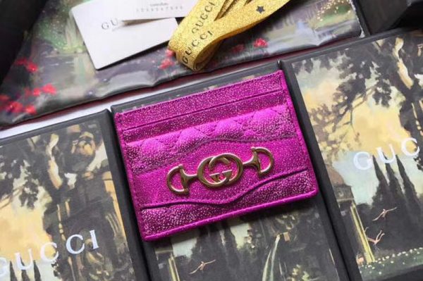 Replica Gucci 536354 Laminated leather card case Fuchsia