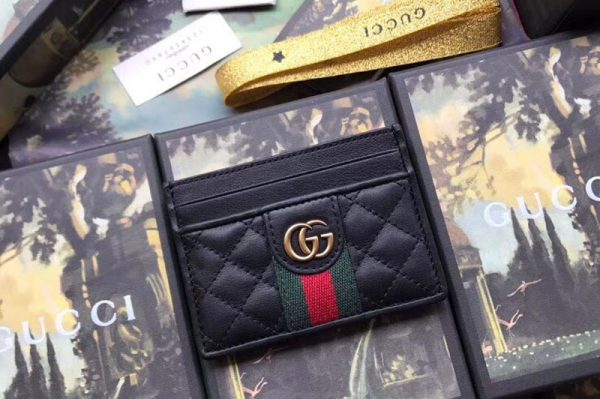 Replica Gucci 536454 Leather card case with Double G Black