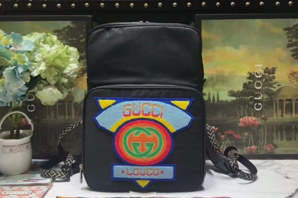 Replica Gucci ‎536724 Medium backpack with Gucci '80s patch black nylon