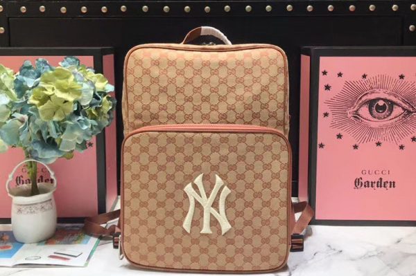 Replica Gucci ‎536724 Medium backpack with NY Yankees patch red/beige GG canvas