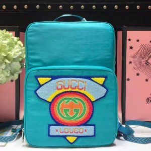 Replica Gucci ‎536724 Medium backpack with Gucci '80s patch bright blue nylon