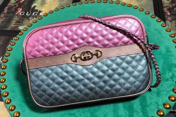 Replica Gucci 541061 Laminated Leather Small Shoulder Bag Pink And Green