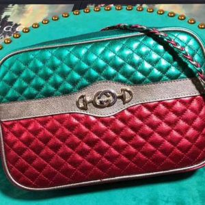 Replica Gucci 541061 Laminated Leather Small Shoulder Bag Red And Green