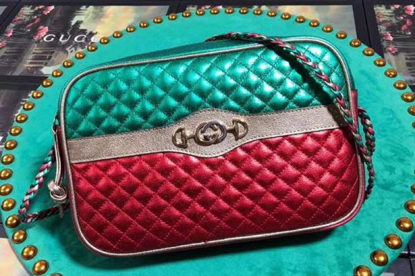 Replica Gucci 541061 Laminated Leather Small Shoulder Bag Red And Green