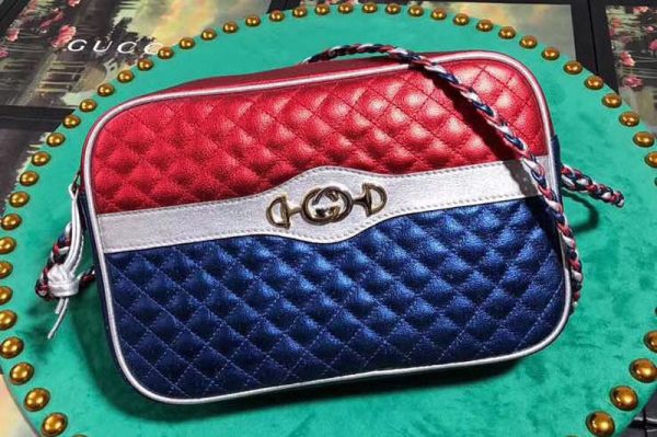 Replica Gucci 541061 Laminated Leather Small Shoulder Bag Red and Blue