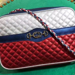 Replica Gucci 541061 Laminated Leather Small Shoulder Bag Red And White