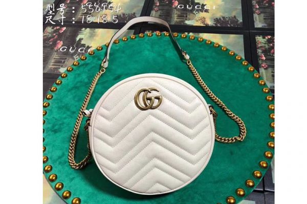 Replica Gucci 550154 GG Marmont mini round shoulder bag White leather