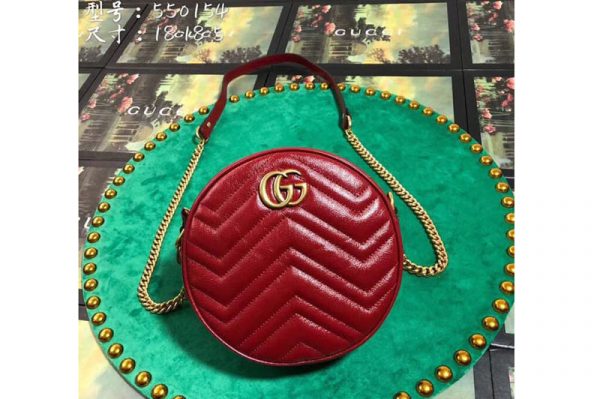 Replica Gucci 550154 GG Marmont mini round shoulder bag Red leather