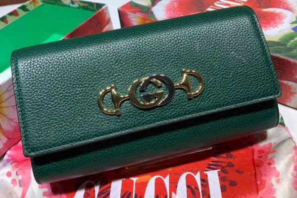 Replica Gucci 573612 Zumi grainy leather continental wallet dark green grainy leather