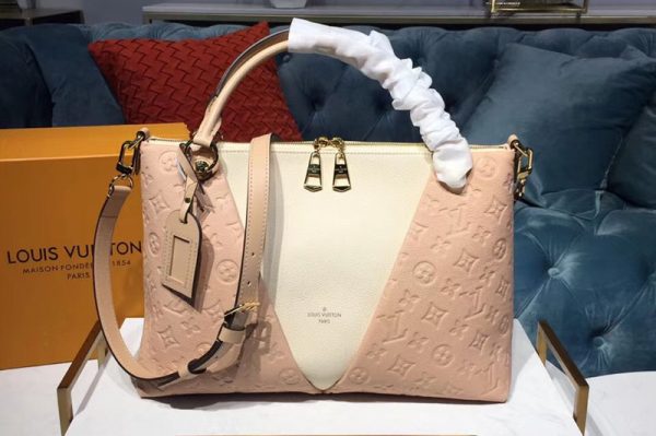 Replica Louis Vuitton M44422 LV V Tote MM Monogram Empreinte Leather Beige Rosé Crème