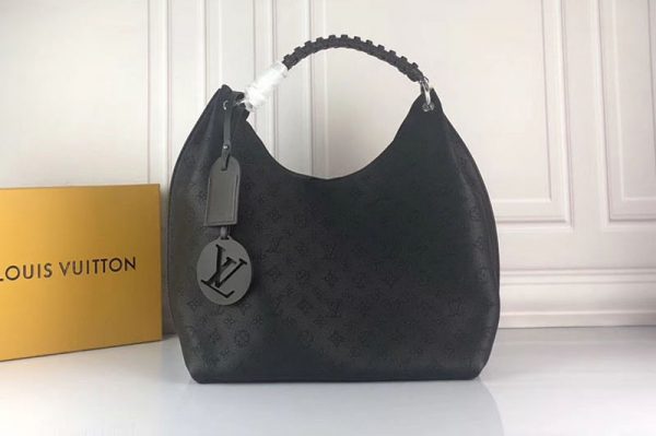 Replica Louis Vuitton M52950 LV Carmel hobo bag Mahina Leather Black