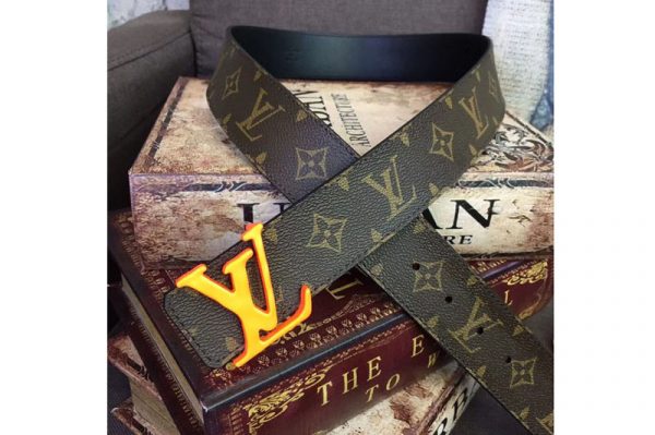 Replica Louis Vuitton M9821U LV Initiales 40mm Reversible Monogram Macassar Canvas Orange Buckle