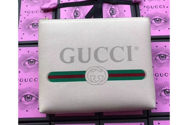 Replica Gucci 500981 Print leather medium portfolio White Leather